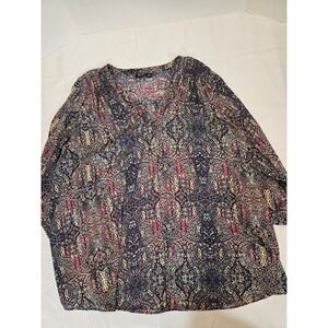a.n.a Paisley Print Blouse 3/4‎ Sleeve V-Neck Tunic Top Bohemian Chic 2X